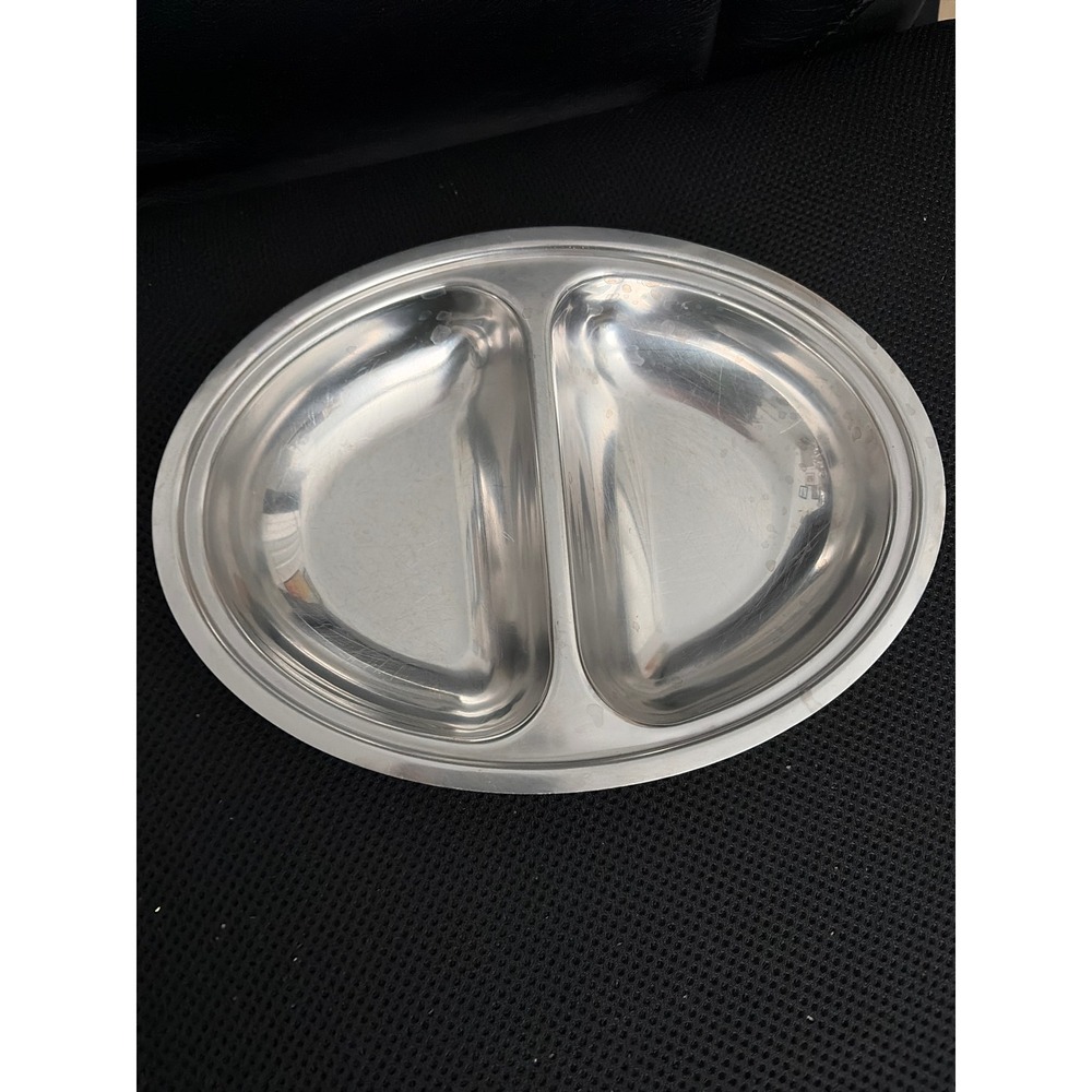 GENSE Vintage Stainless Steel Divided Plate‎ Sweden 18-8 Oval Serving Dish